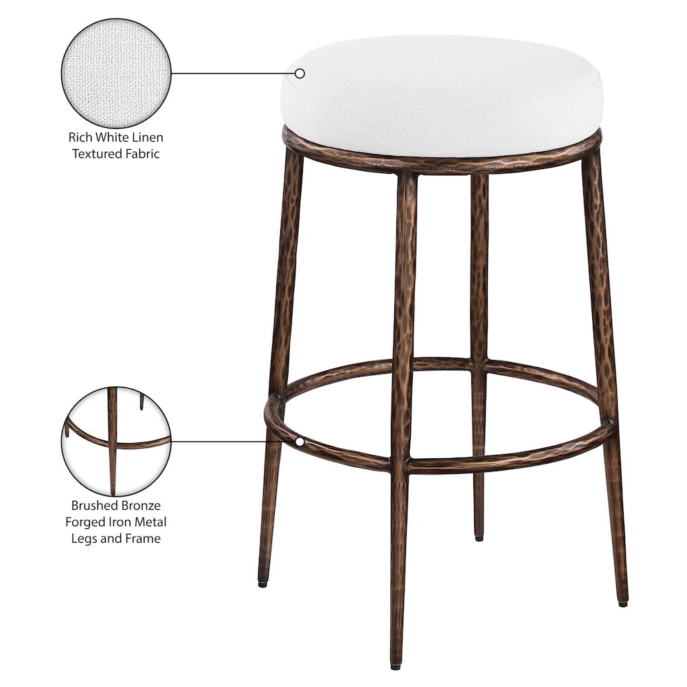 Ferro White Performance Fabric Upholstered Bar Stool. Picture 5