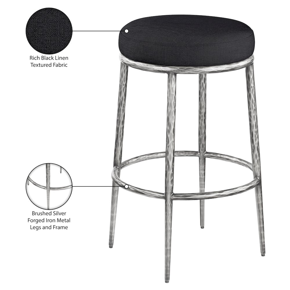 Ferro Black Performance Fabric Upholstered Bar Stool. Picture 4