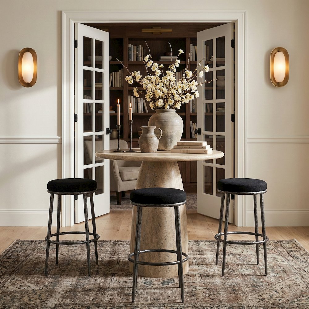 Ferro Black Performance Fabric Upholstered Bar Stool. Picture 2