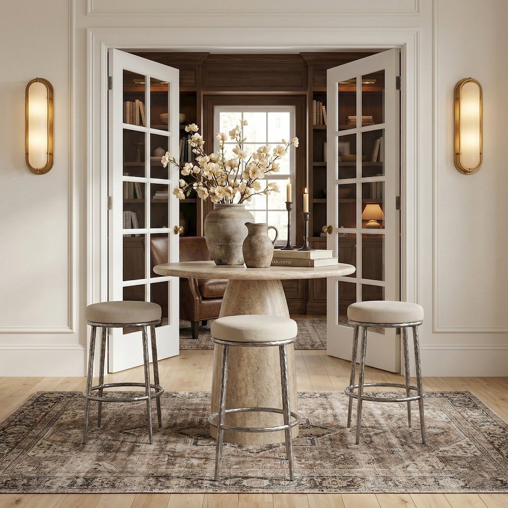Ferro Cream Performance Fabric Upholstered Bar Stool. Picture 2