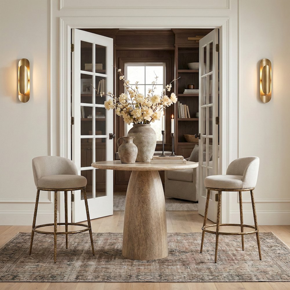 Ferro Beige Performance Fabric Upholstered Bar Stool. Picture 2
