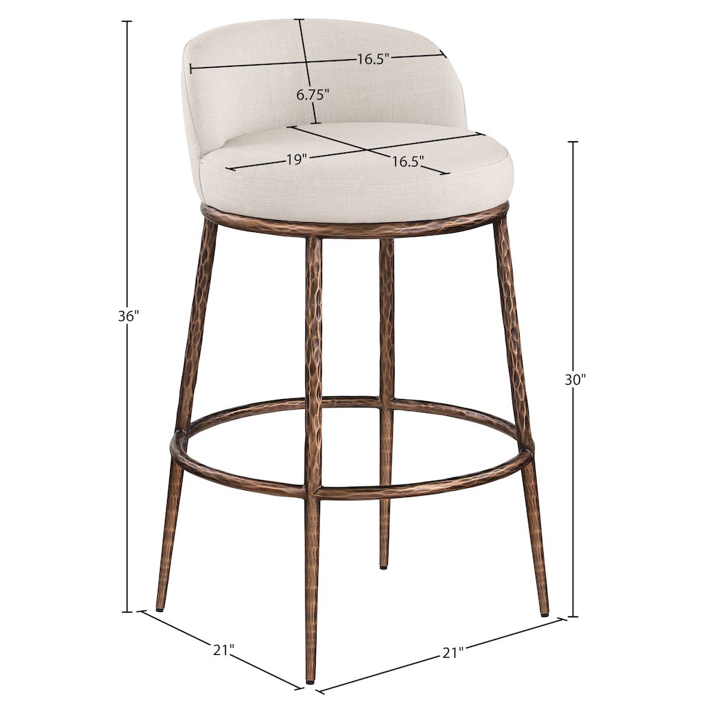 Ferro Beige Performance Fabric Upholstered Bar Stool. Picture 4