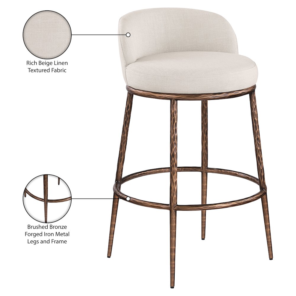 Ferro Beige Performance Fabric Upholstered Bar Stool. Picture 5