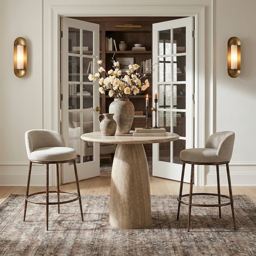 Ferro Beige Performance Fabric Upholstered Bar Stool. Picture 2