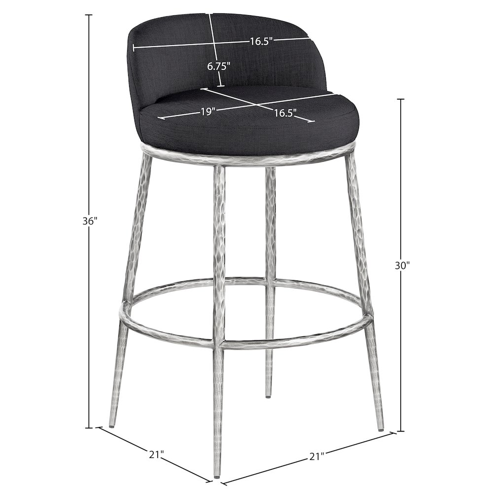 Ferro Black Performance Fabric Upholstered Bar Stool. Picture 3