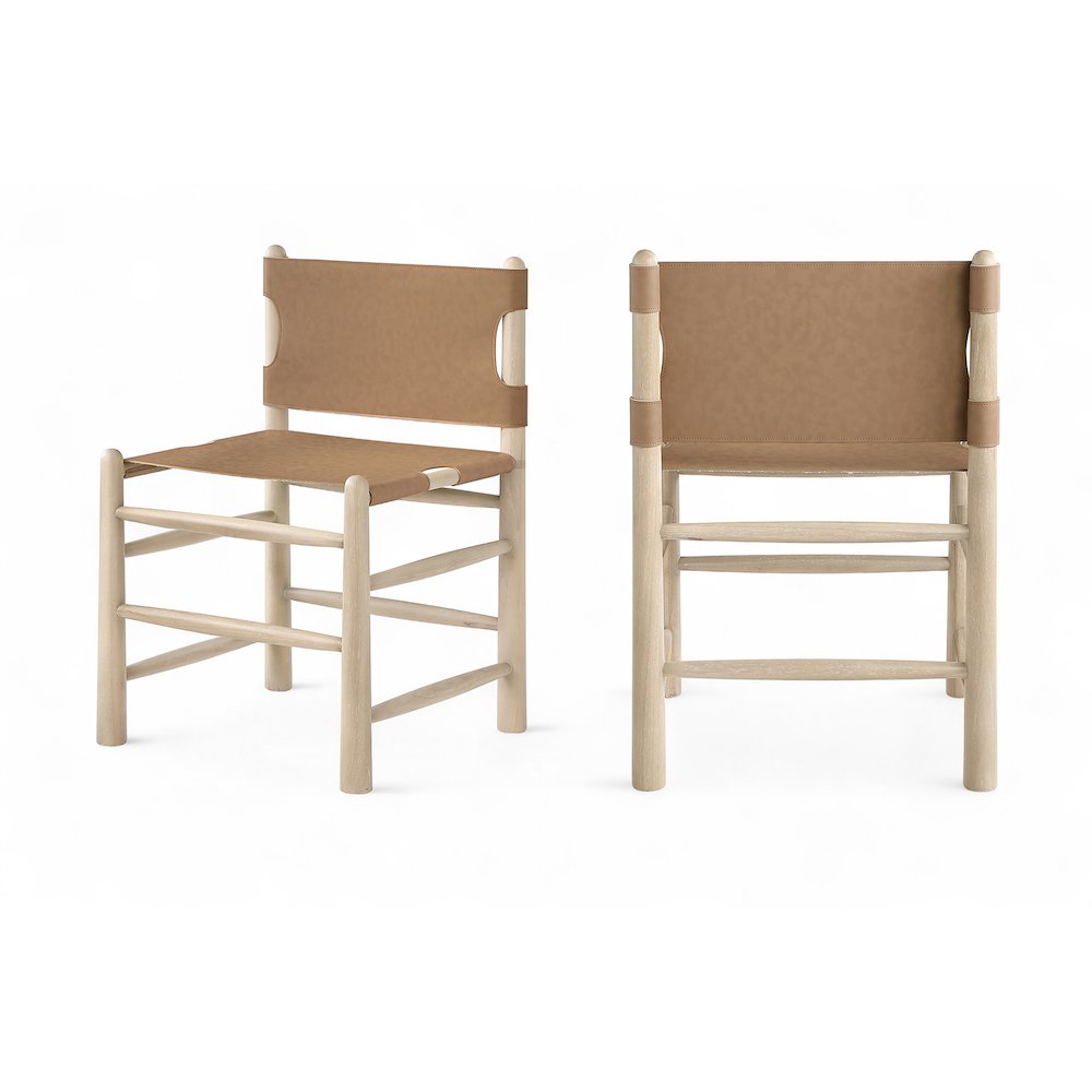 Santos Brown Vegan Leather Upholstered Dining Chair, Set of 2. Picture 1