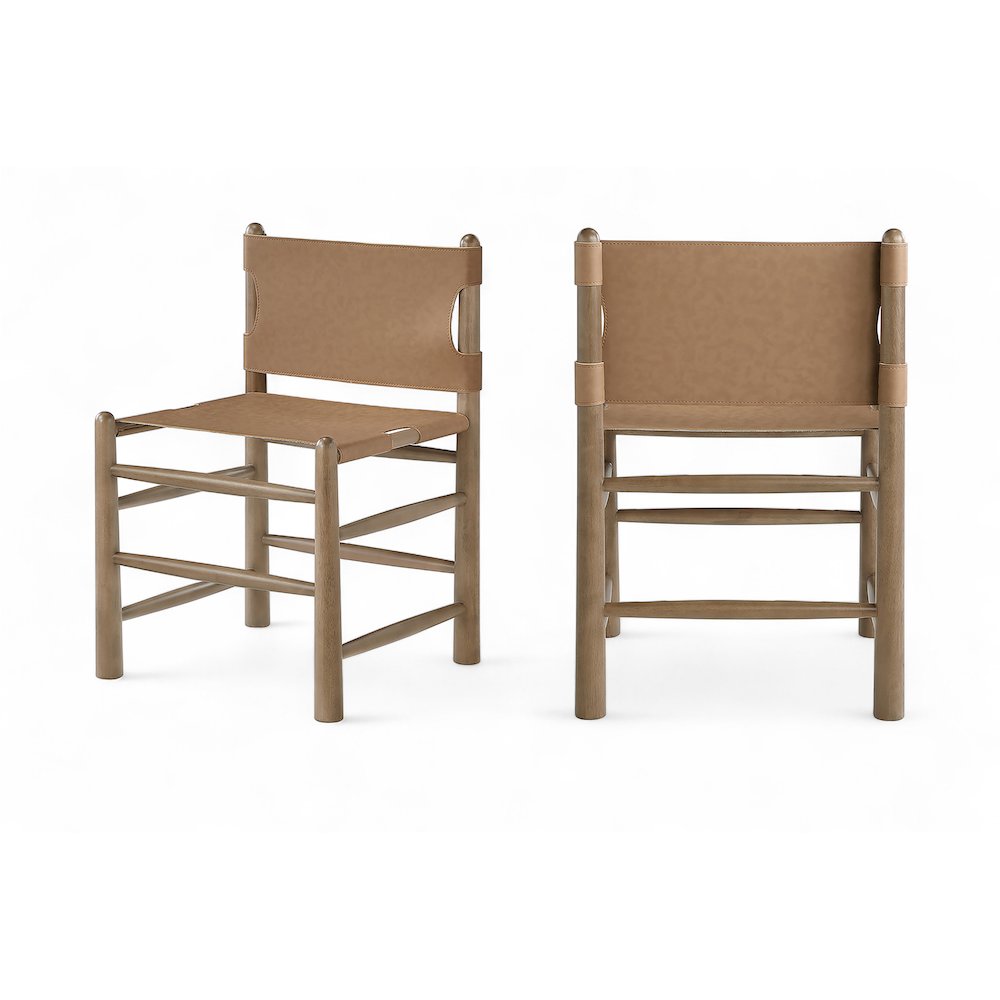 Santos Brown Vegan Leather Upholstered Dining Chair, Set of 2. Picture 1