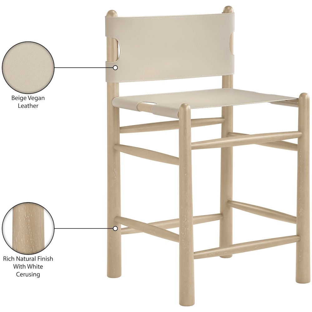 Santos Beige Vegan Leather Upholstered Counter Stool. Picture 10