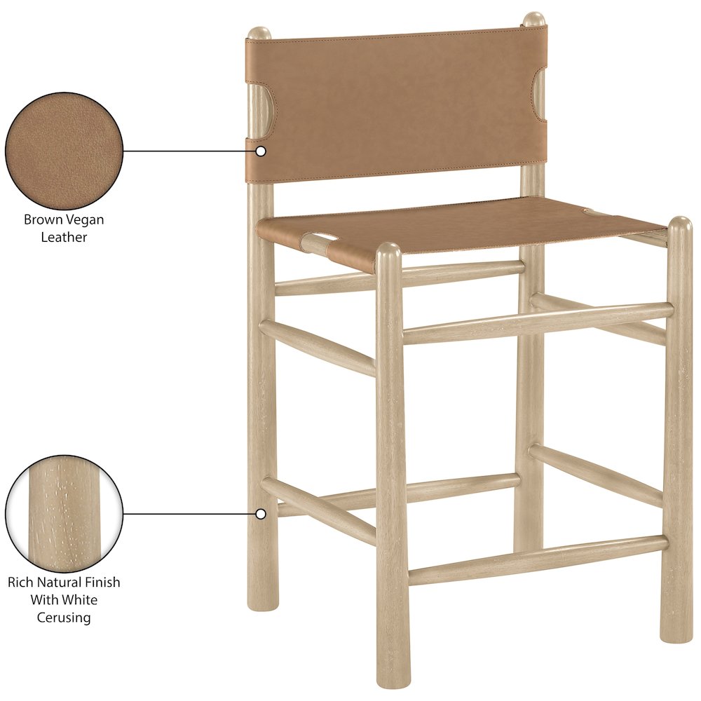 Santos Brown Vegan Leather Upholstered Counter Stool. Picture 10