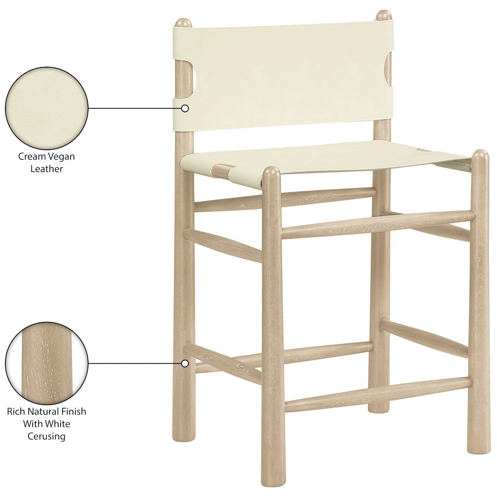 Santos Cream Vegan Leather Upholstered Counter Stool. Picture 10