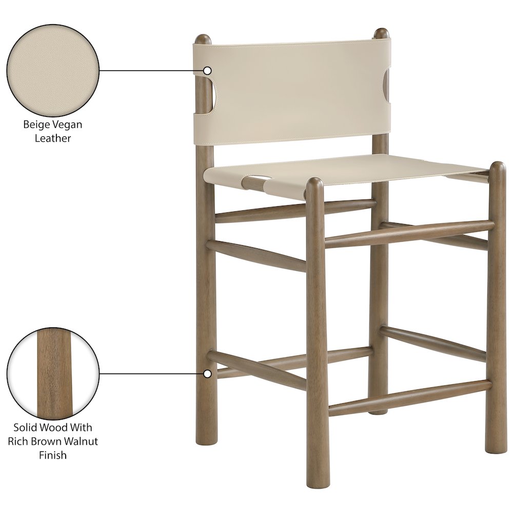 Santos Beige Vegan Leather Upholstered Counter Stool. Picture 10