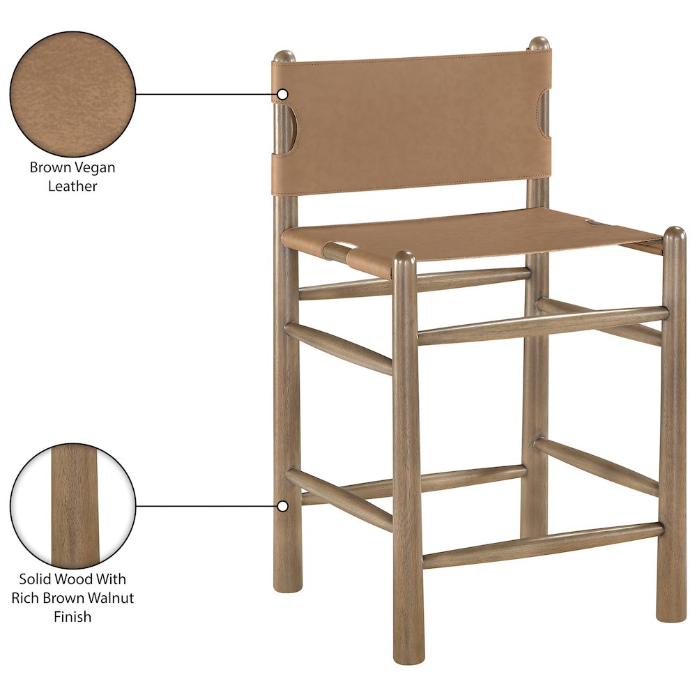 Santos Brown Vegan Leather Upholstered Counter Stool. Picture 10