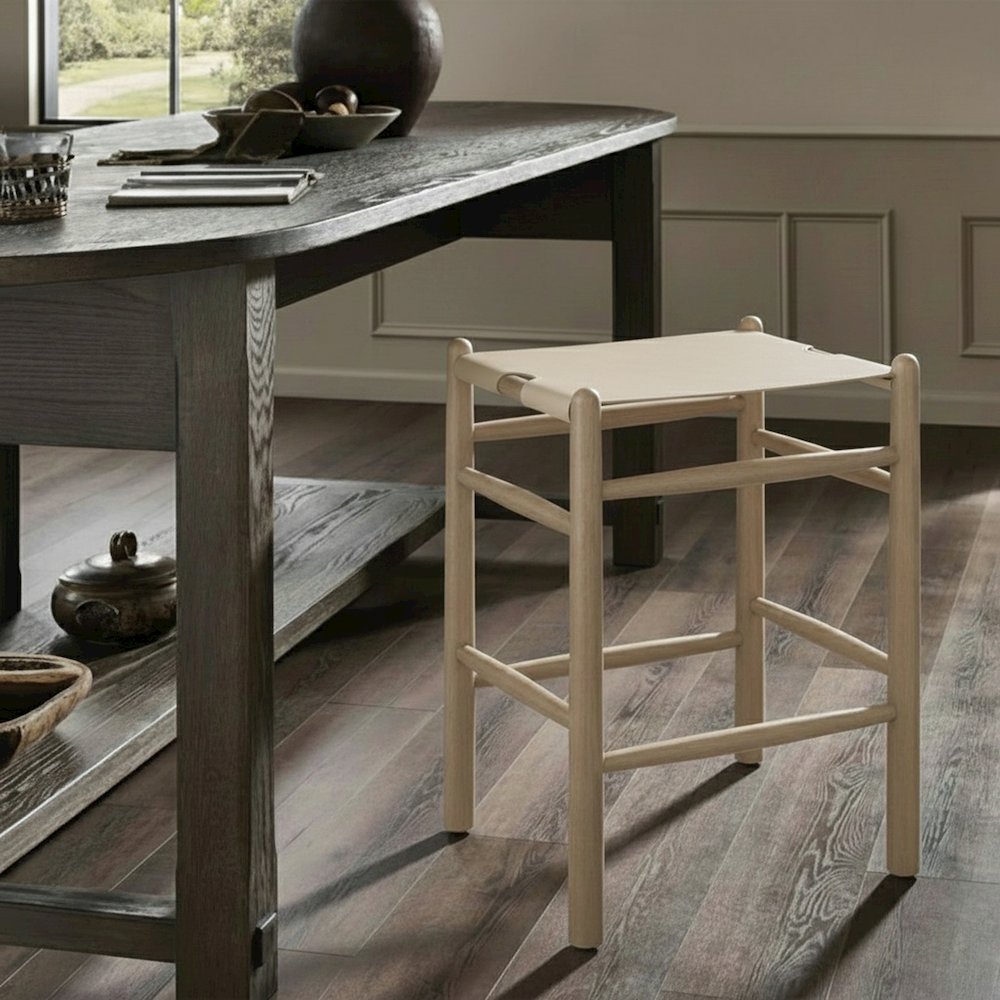 Santos Beige Vegan Leather Upholstered Counter Stool. Picture 2