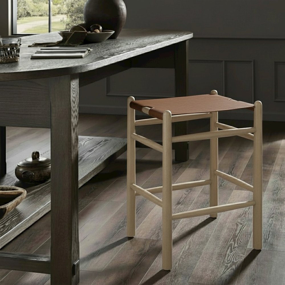 Santos Brown Vegan Leather Upholstered Counter Stool. Picture 2