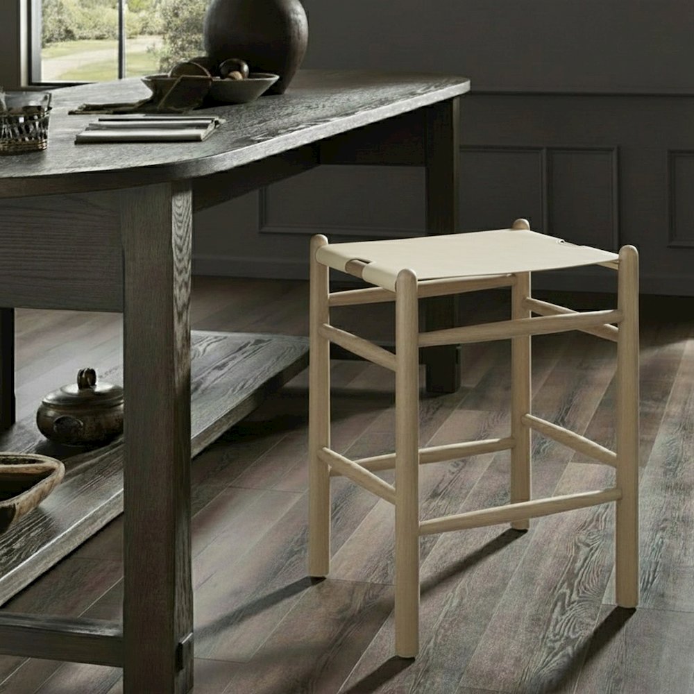 Santos Cream Vegan Leather Upholstered Counter Stool. Picture 2