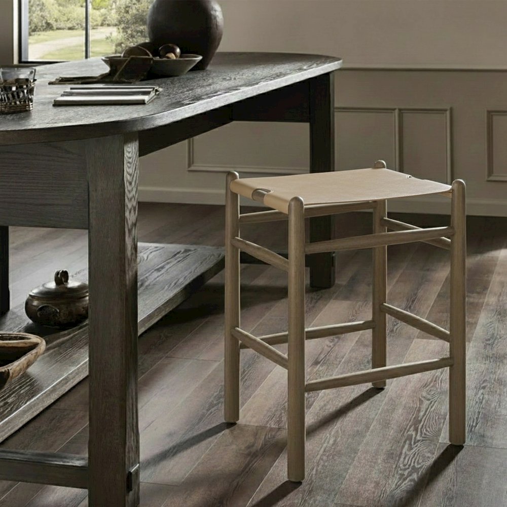 Santos Beige Vegan Leather Upholstered Counter Stool. Picture 2