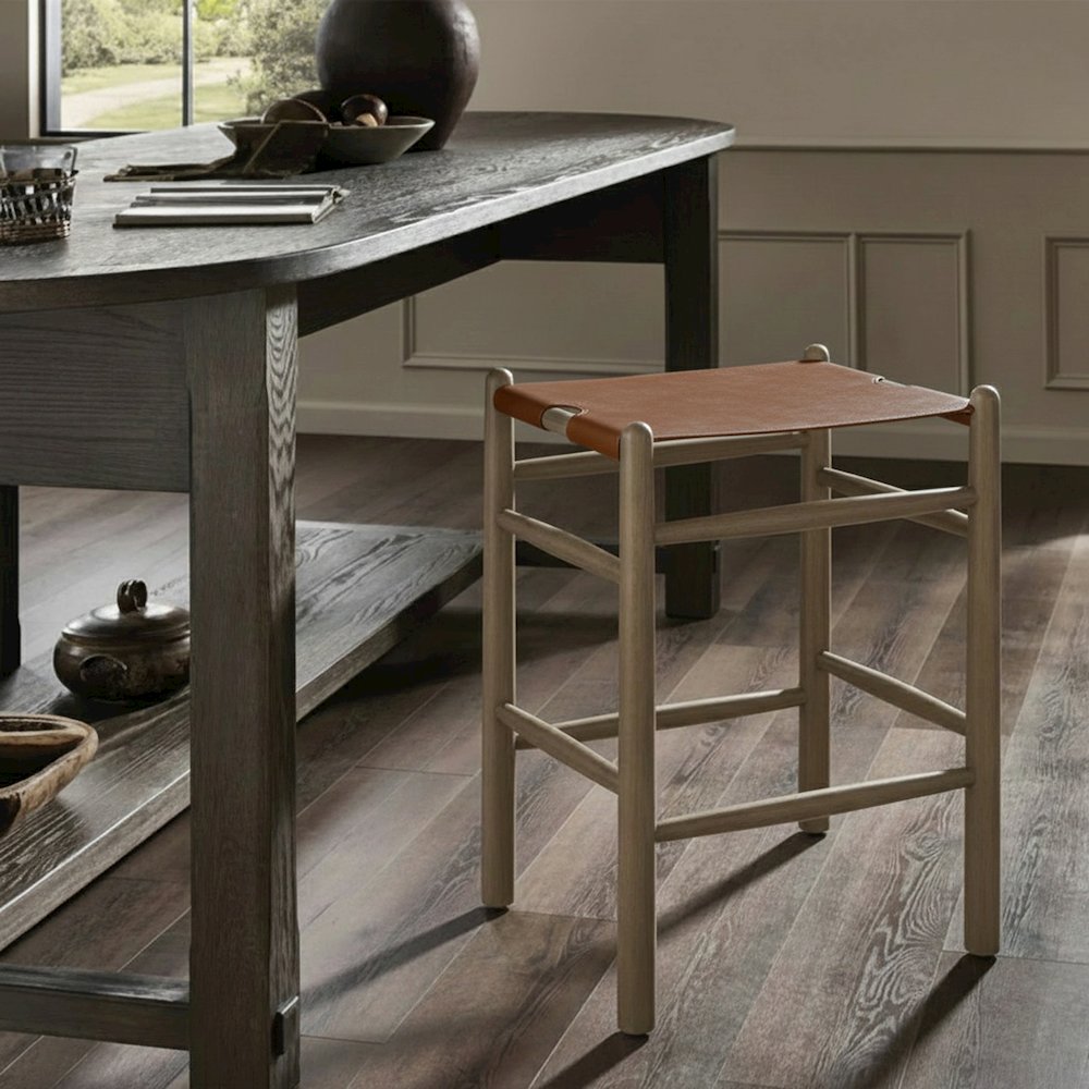 Santos Brown Vegan Leather Upholstered Counter Stool. Picture 2