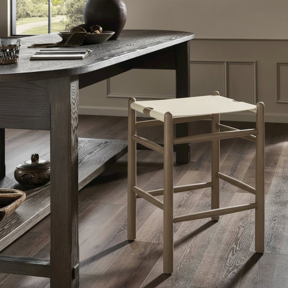 Santos Cream Vegan Leather Upholstered Counter Stool. Picture 2