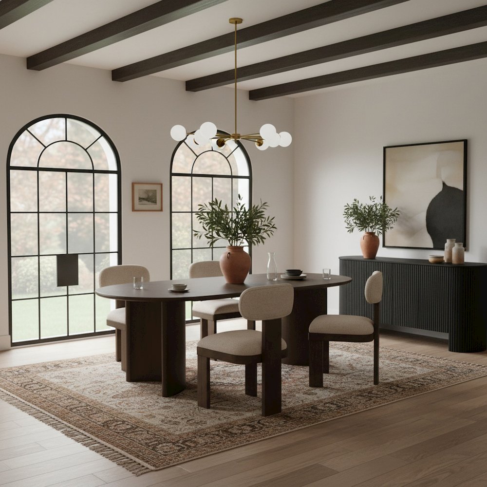 Caldra 94" Brown Oak Veneer And Solid Wood Dining Table. Picture 2