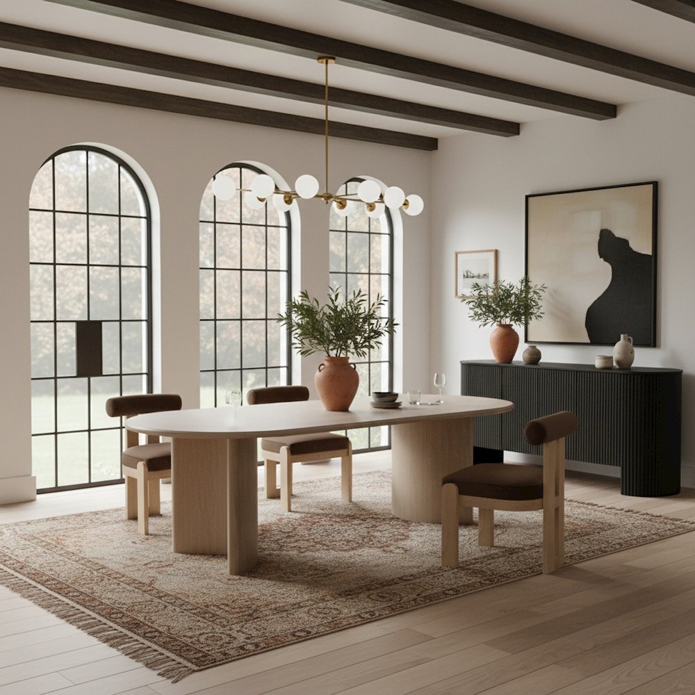 Caldra 94" Natural Oak Veneer And Solid Wood Dining Table. Picture 2