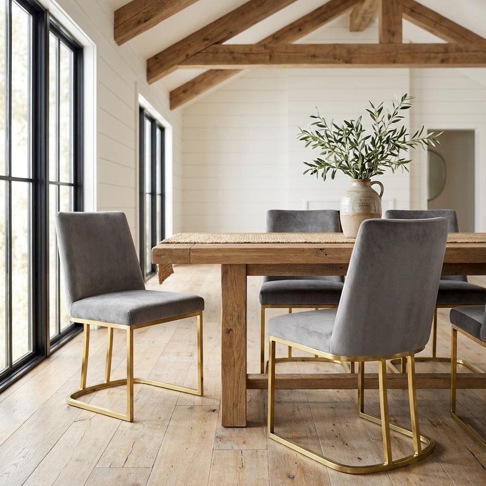 Gold Velvet Dining Chair Set of 2 with Contemporary Back Design. Picture 2
