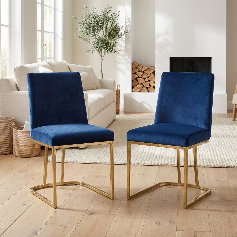 Gold Velvet Dining Chairs Set of 2 with Cushioned Seats and Contemporary Design. Picture 3