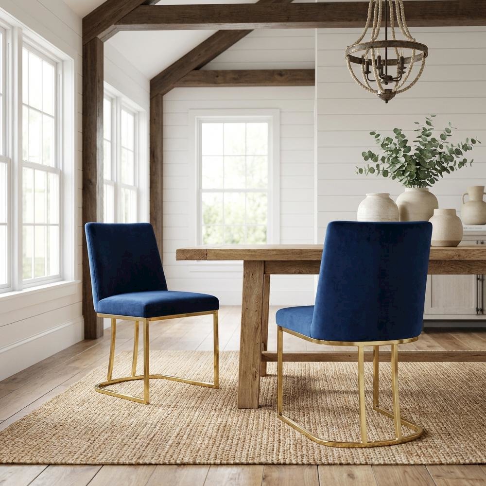 Gold Velvet Dining Chairs Set of 2 with Cushioned Seats and Contemporary Design. Picture 2