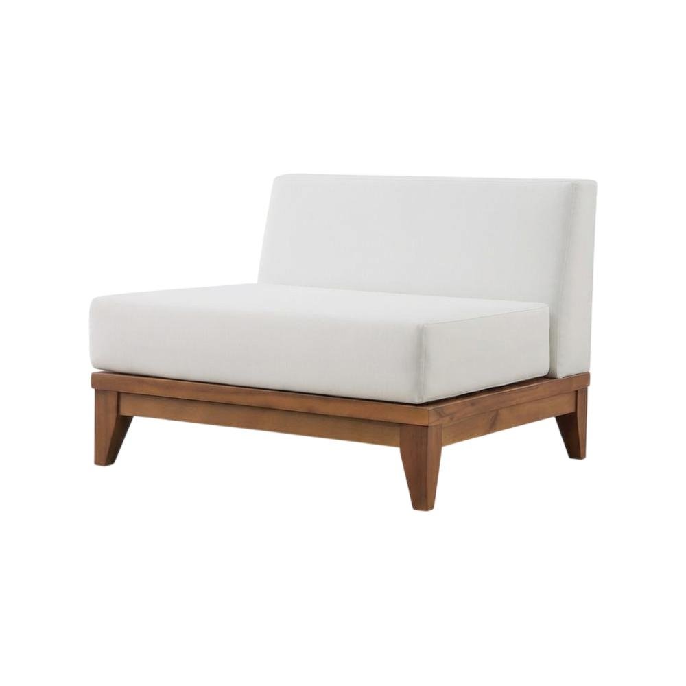White Fabric Outdoor Patio Modular Armless Chair With Finish. Picture 1