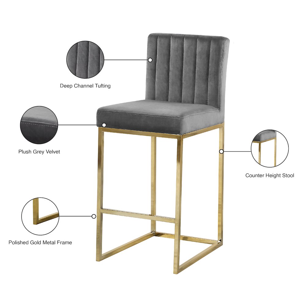 Giselle Grey Velvet Stool. Picture 5