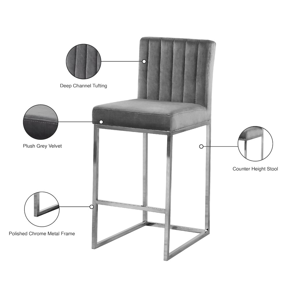 Giselle Grey Velvet Stool. Picture 5