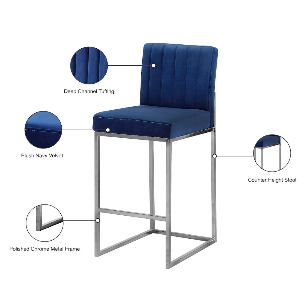 Giselle Navy Velvet Stool. Picture 5
