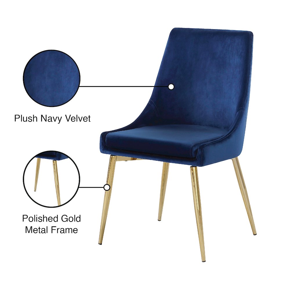 Karina Navy Velvet Dining Chair, Set of 2. Picture 5