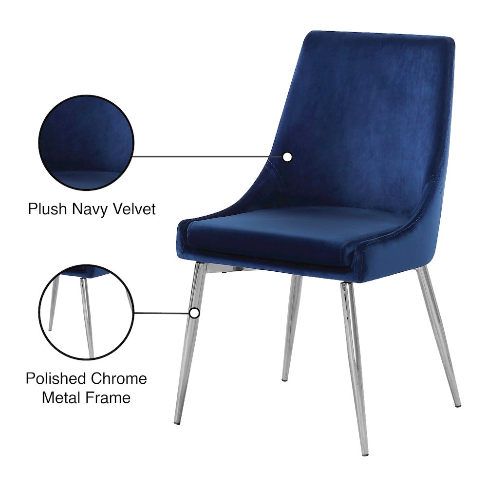 Karina Navy Velvet Dining Chair, Set of 2. Picture 5
