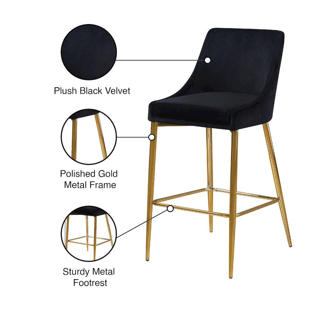 Karina Black Velvet Stool, Set of 2. Picture 5