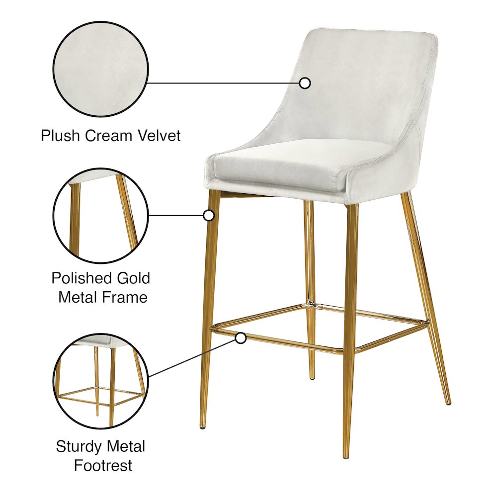 Karina Cream Velvet Stool, Set of 2. Picture 5