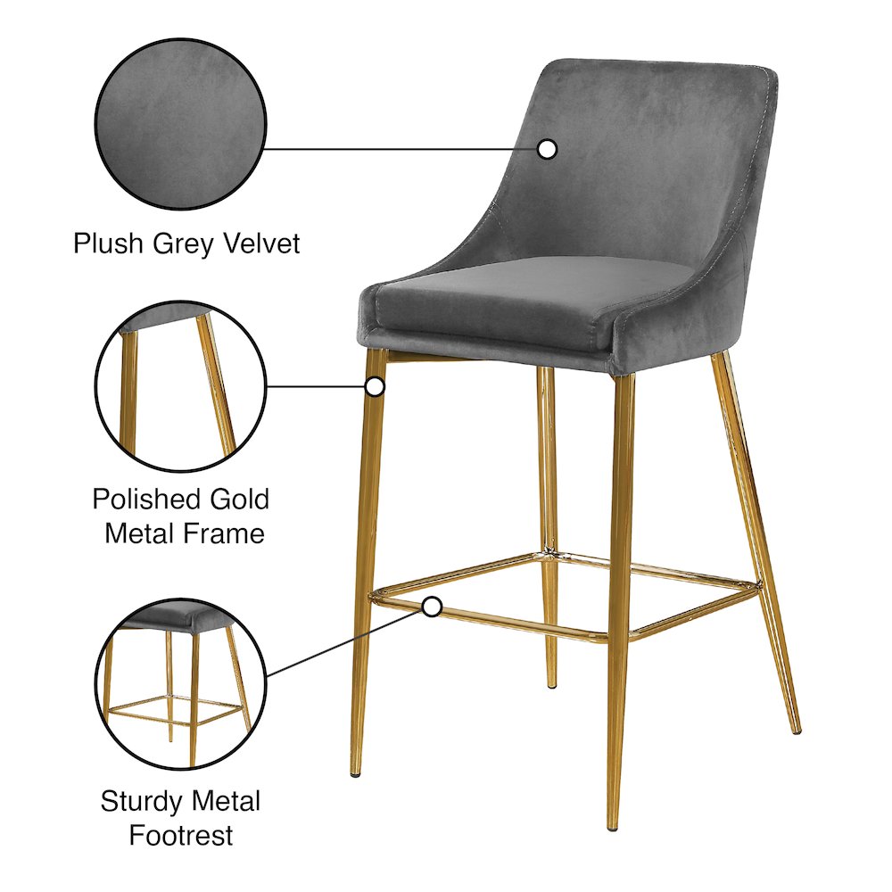 Karina Grey Velvet Stool, Set of 2. Picture 5