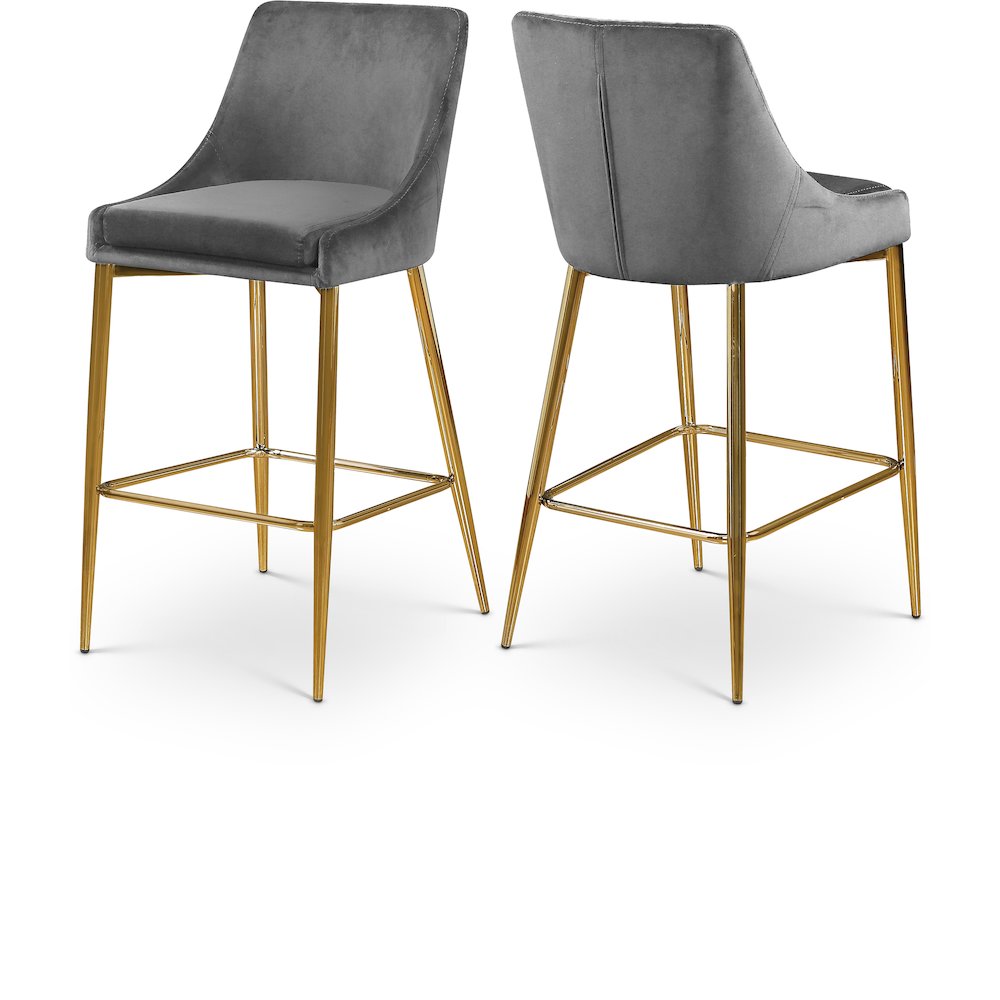 Karina Grey Velvet Stool, Set of 2. Picture 1