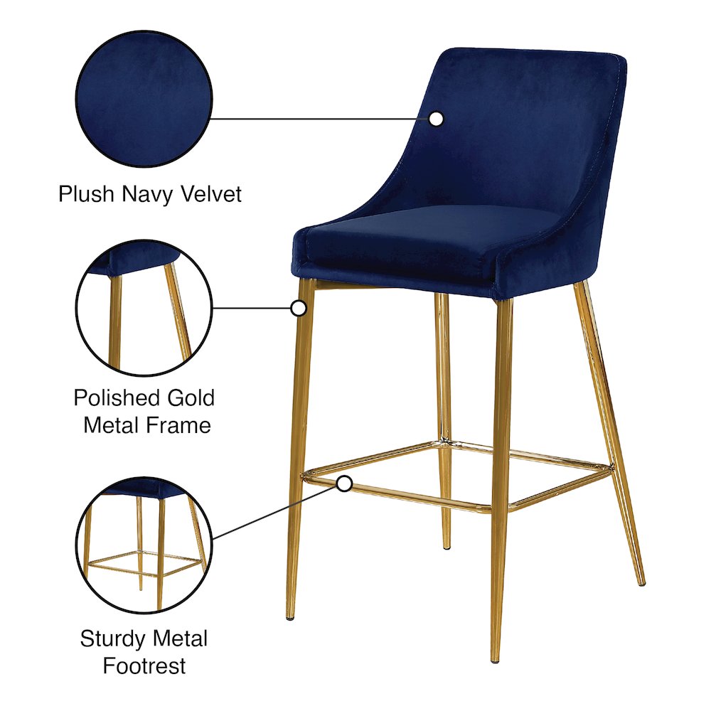Karina Navy Velvet Stool, Set of 2. Picture 5