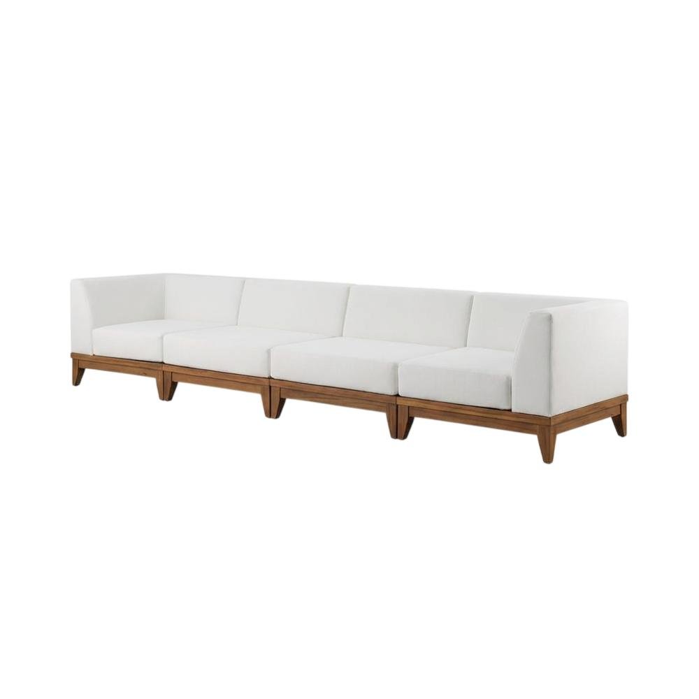 Contemporary White Fabric Outdoor Modular Sofa For Patio With Acacia Wood Finish. Picture 1