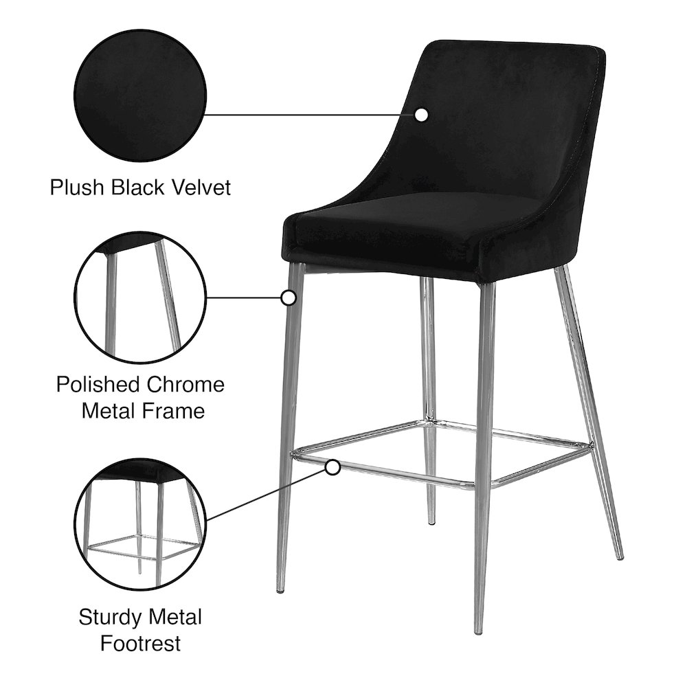 Karina Black Velvet Stool, Set of 2. Picture 5
