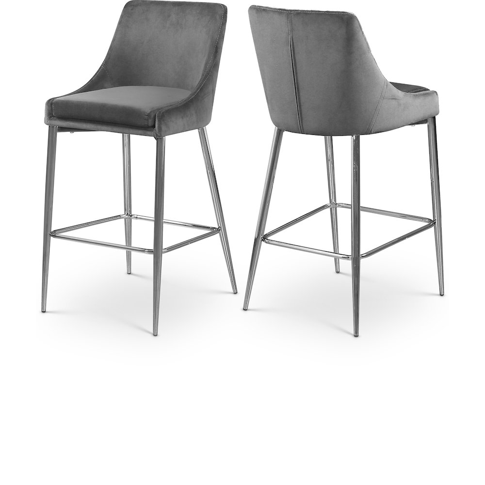 Karina Grey Velvet Stool, Set of 2. Picture 1
