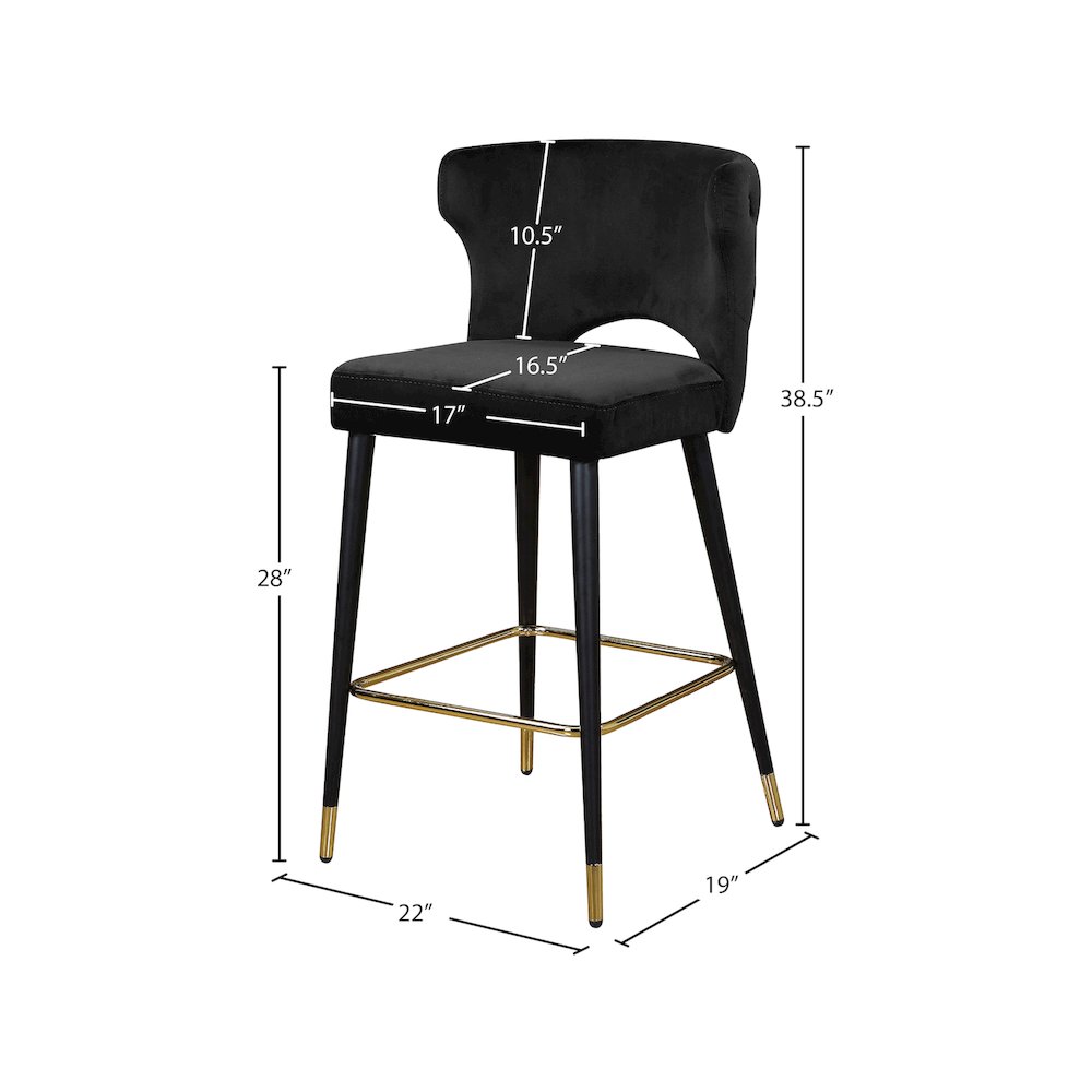 Kelly Black Velvet Stool, Set of 2. Picture 4