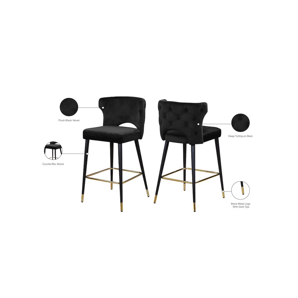 Kelly Black Velvet Stool, Set of 2. Picture 5