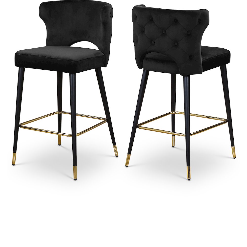 Kelly Black Velvet Stool, Set of 2. Picture 1