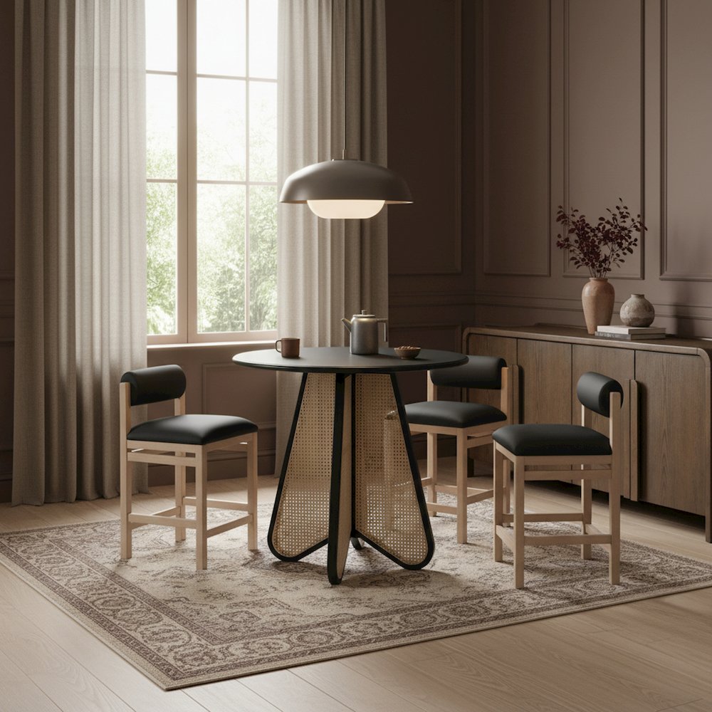 Butterfly 36" Black / Natural Solid Wood And Natural Cane Counter Height Table. Picture 2
