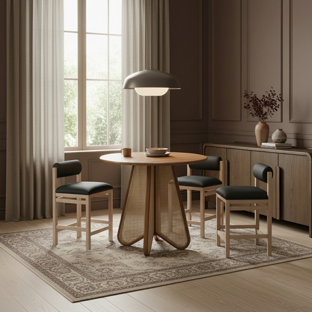 Butterfly 36" Brown / Natural Solid Wood And Natural Cane Counter Height Table. Picture 2