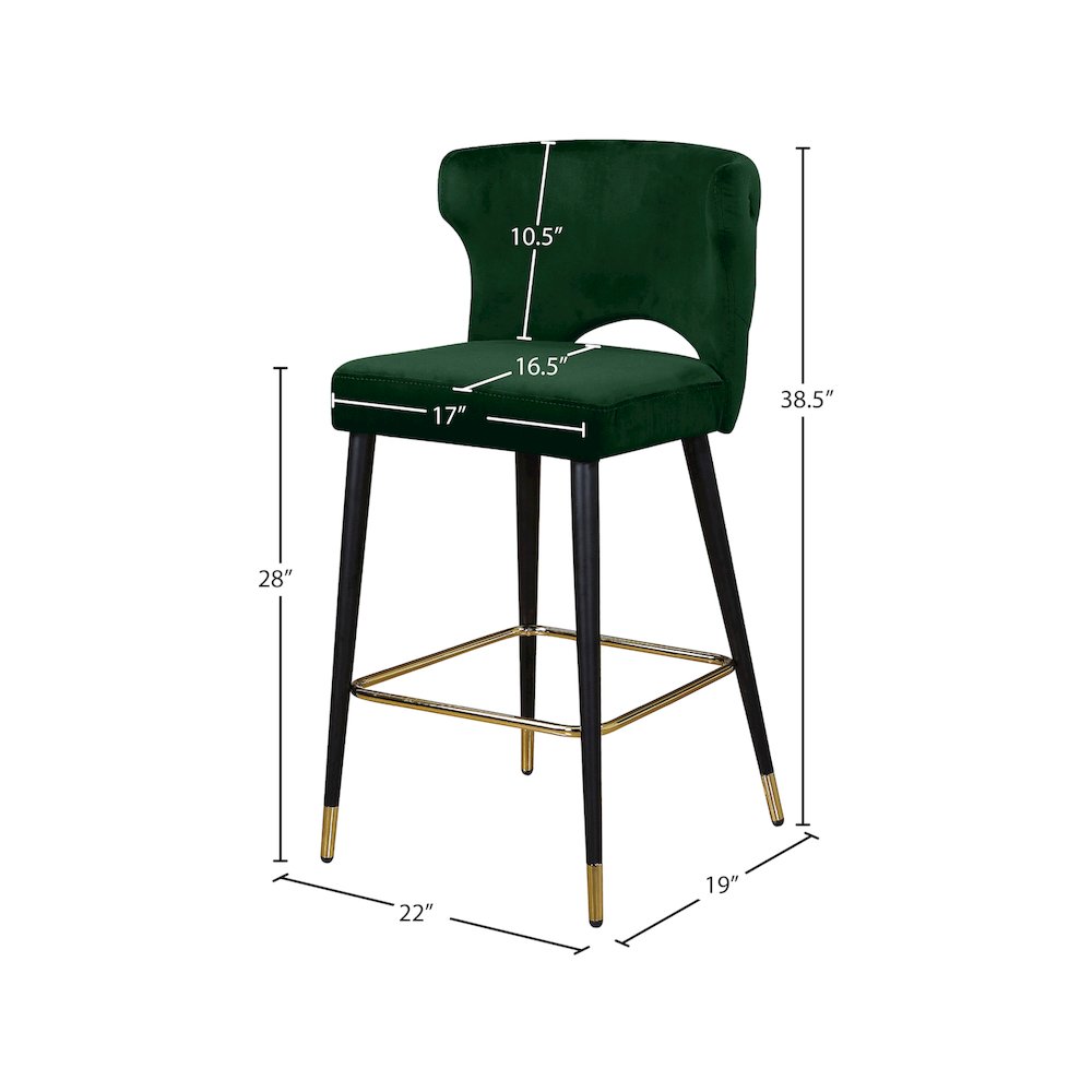 Kelly Green Velvet Stool, Set of 2. Picture 4