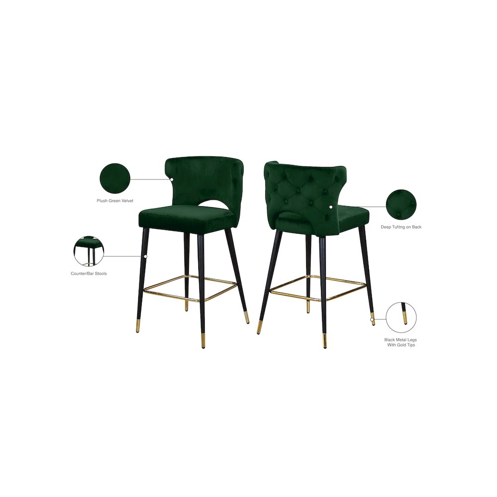 Kelly Green Velvet Stool, Set of 2. Picture 5