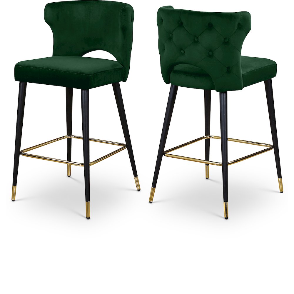 Kelly Green Velvet Stool, Set of 2. Picture 1