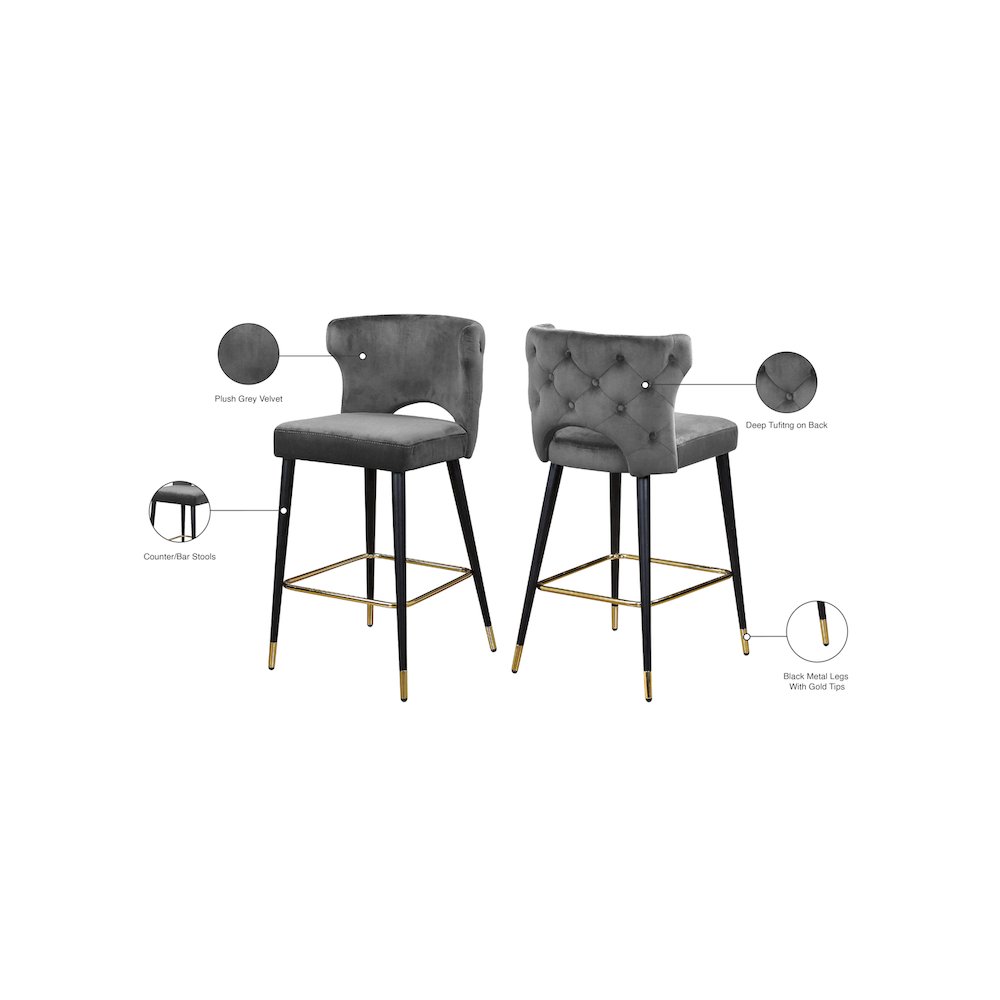 Kelly Grey Velvet Stool, Set of 2. Picture 5